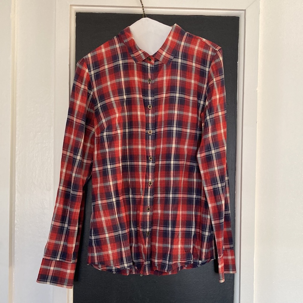 J.Crew perfect shirt Rust and navy plaid size 8
